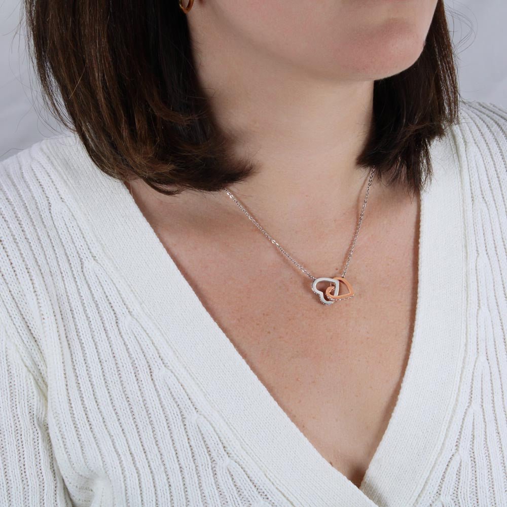 The Interlocking Hearts Necklace Jewelry Polished Stainless Steel and Rose Gold Finish Two Tone Box The Sterling Clover & Co.