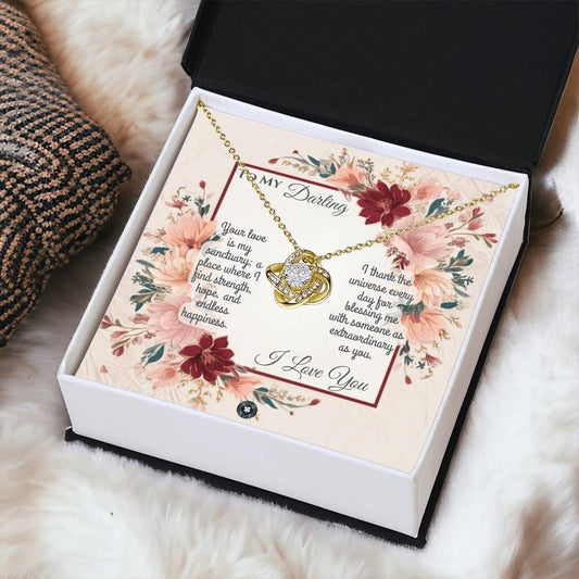 The Love Knot Necklace: Darling Jewelry 18K Yellow Gold Finish Two Tone Box The Sterling Clover & Co.