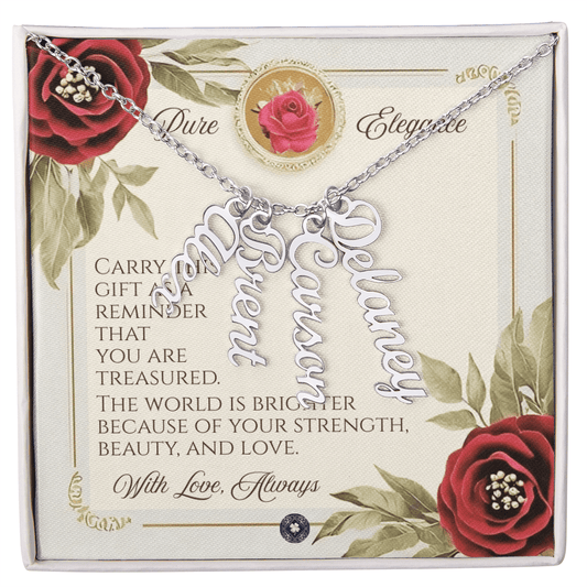 Vertical Name Necklace: Elegance Jewelry 4 Names Polished Stainless Steel Two Tone Box The Sterling Clover & Co.