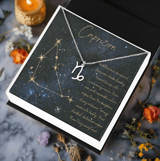 Zodiac Symbol Necklace: Capricorn Jewelry Silver Stainless Steel Two Tone Box Capricorn The Sterling Clover & Co.